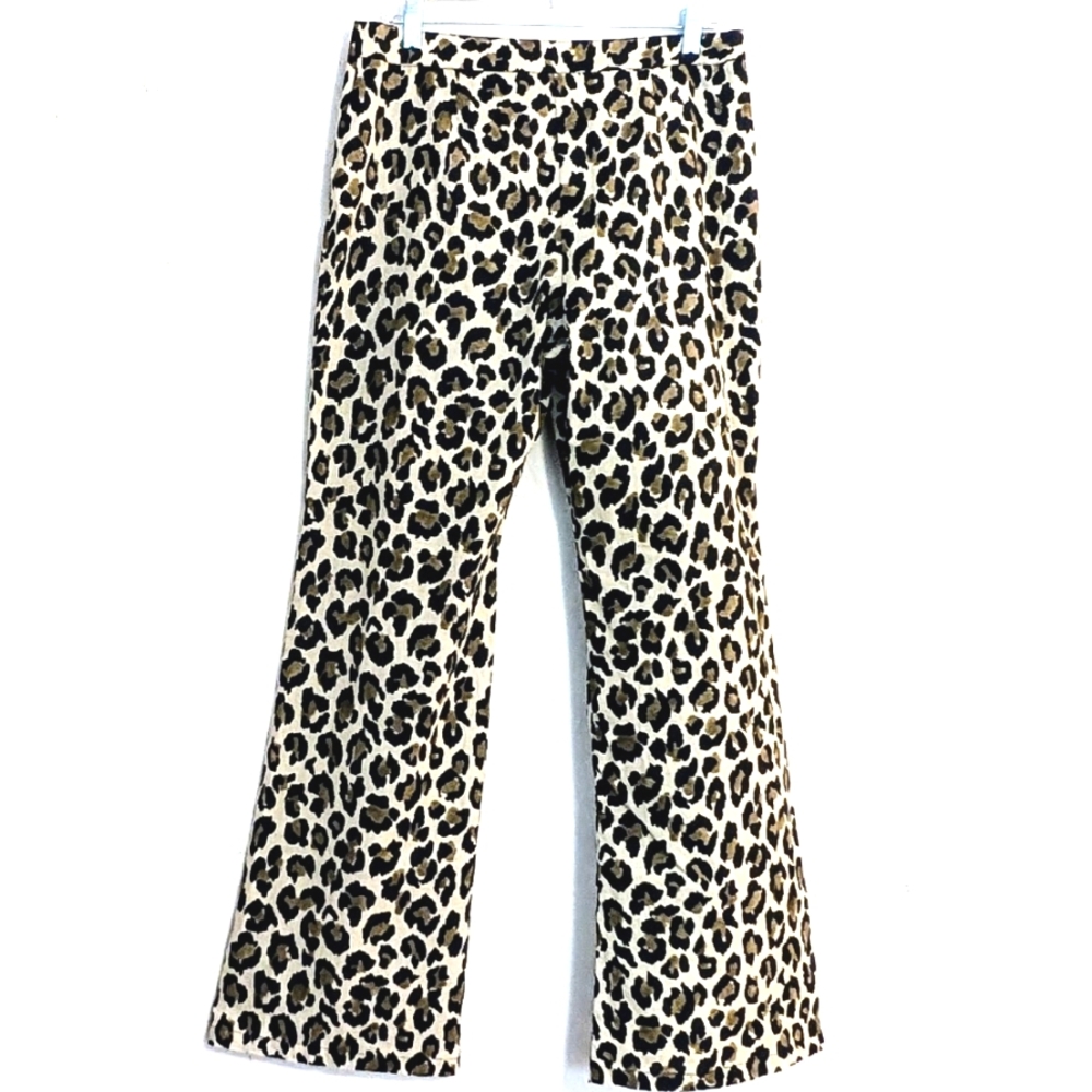 ZARA Leopard Print Flare-Leg Pants – Size L